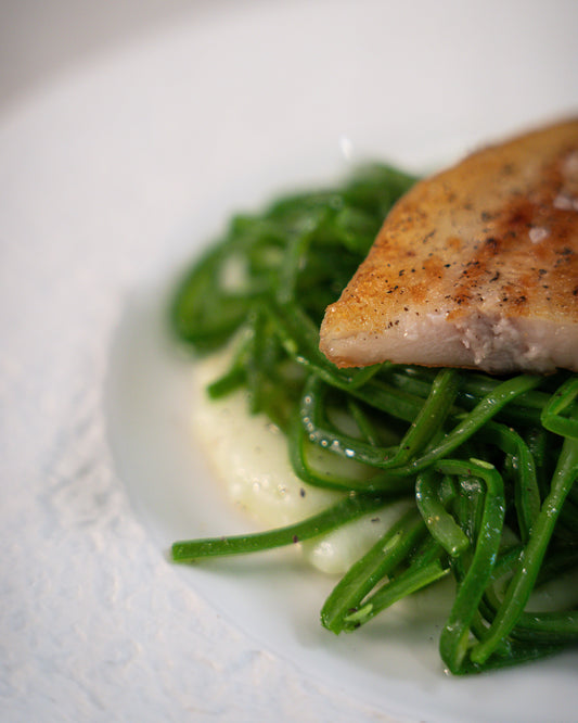 ALUBIA VERDE CON PAPADA Y CREMA DE PATATA