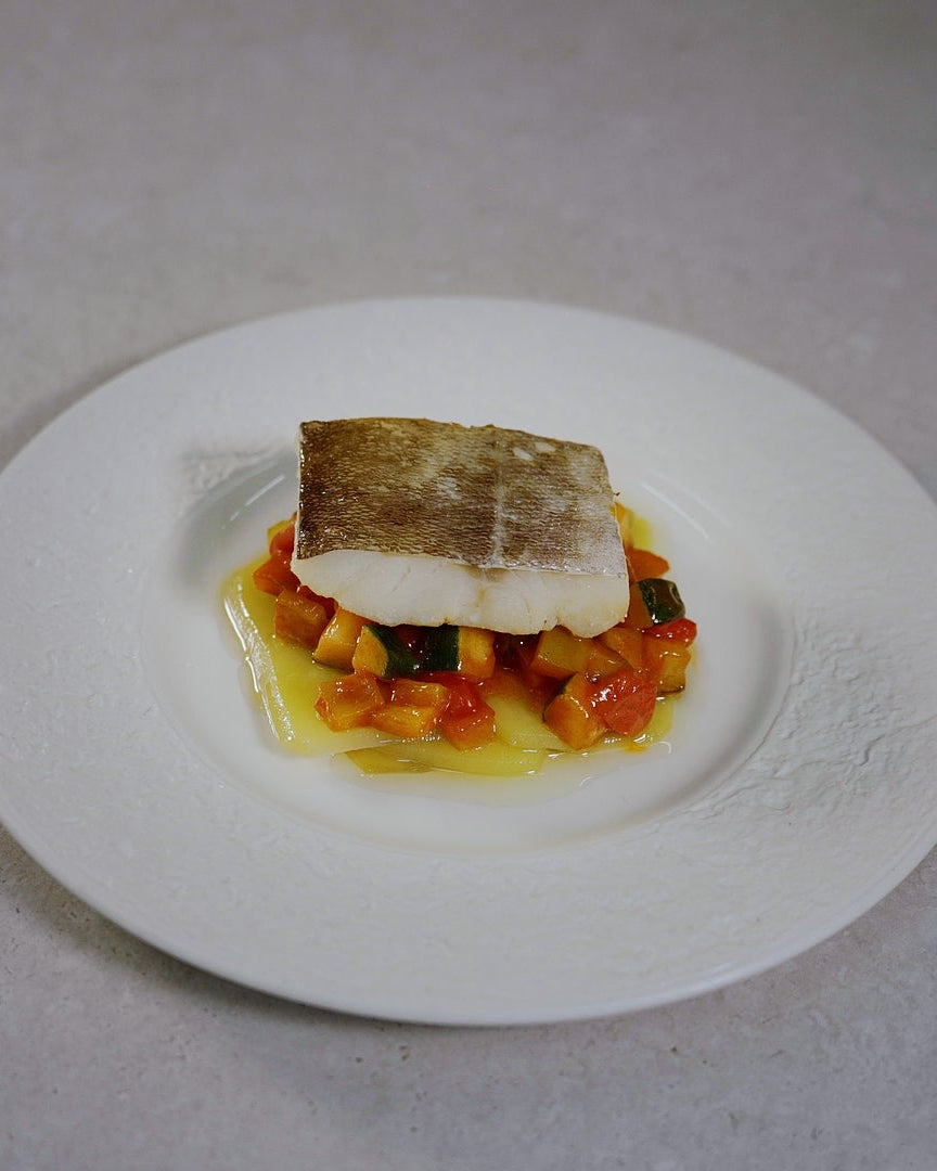 BACALAO CONFITADO CON PATATA Y PISTO