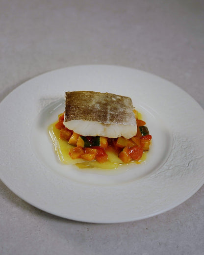 BACALAO CONFITADO CON PATATA Y PISTO