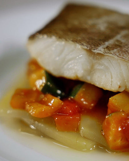 BACALAO CONFITADO CON PATATA Y PISTO